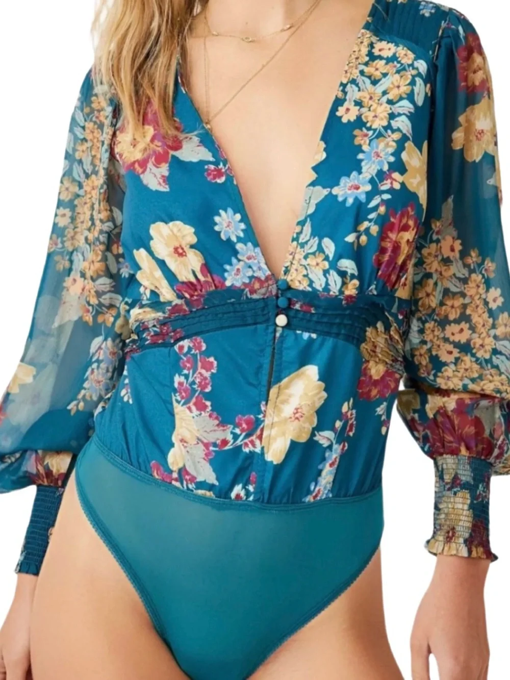 Free People Wanderlust Floral Chiffon Bodysuit Small NWOT